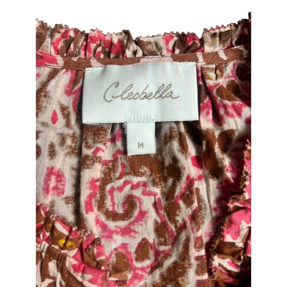 Cleobella Calla Blouse Aurora Pink Brown Flutter Sleeve Blouse Womens M - Picture 4 of 7
